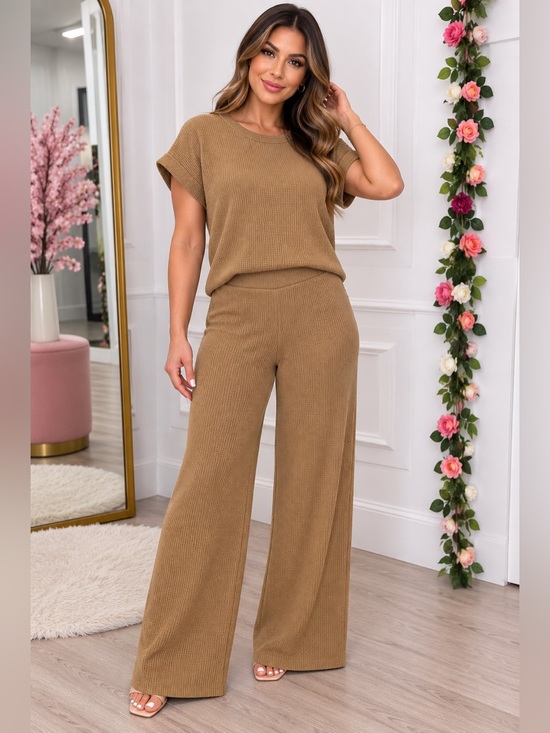 Zenana Outfitters Pants - Zenana- Waffle Knit Wide-Leg Two Piece Set-